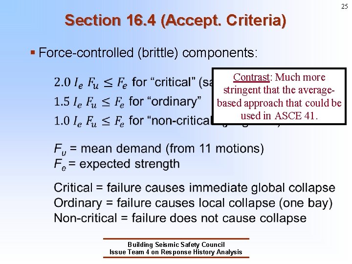 25 Section 16. 4 (Accept. Criteria) § Force-controlled (brittle) components: Contrast: Much more stringent 25 Section 16. 4 (Accept. Criteria) § Force-controlled (brittle) components: Contrast: Much more stringent