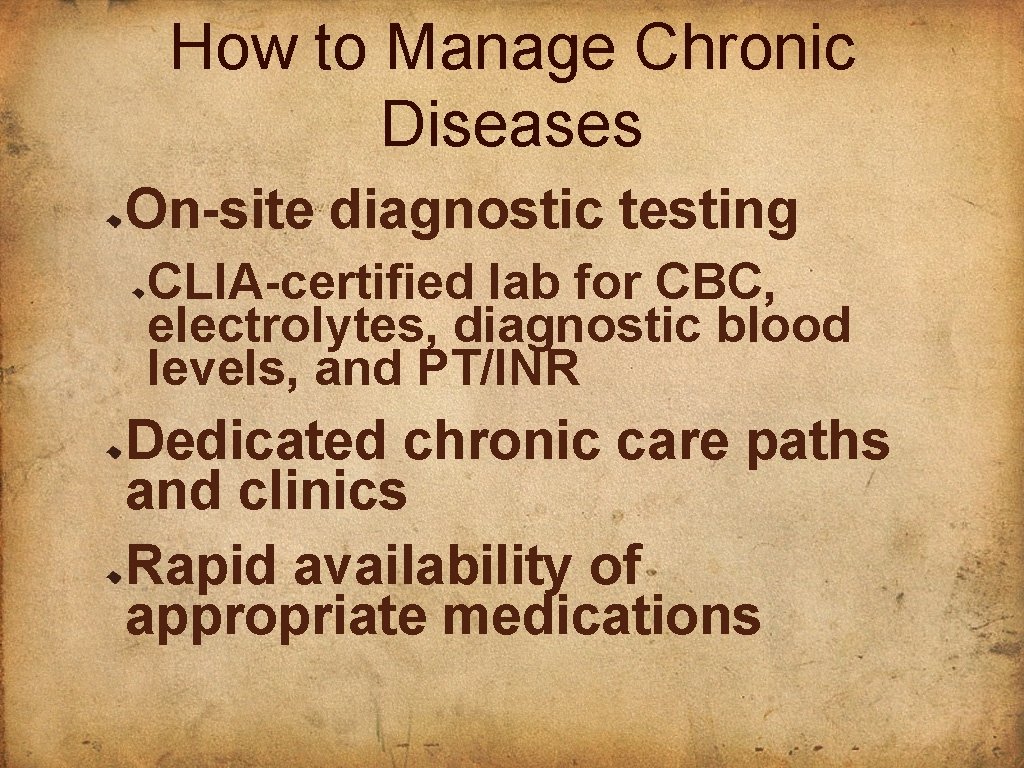 How to Manage Chronic Diseases On-site diagnostic testing CLIA-certified lab for CBC, electrolytes, diagnostic