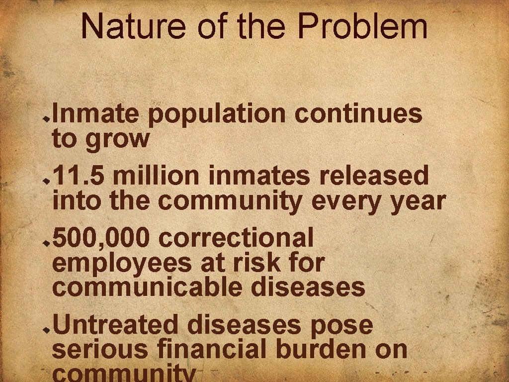 Nature of the Problem Inmate population continues to grow 11. 5 million inmates released