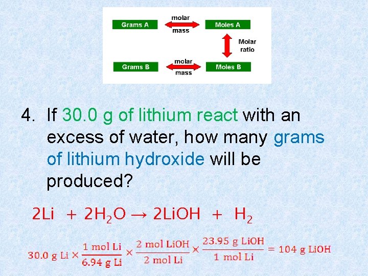 4. If 30. 0 g of lithium react with an excess of water, how
