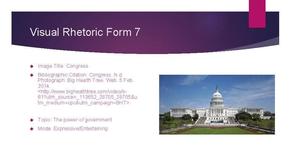 Visual Rhetoric Form 7 Image Title: Congress Bibliographic Citation: Congress. N. d. Photograph. Big