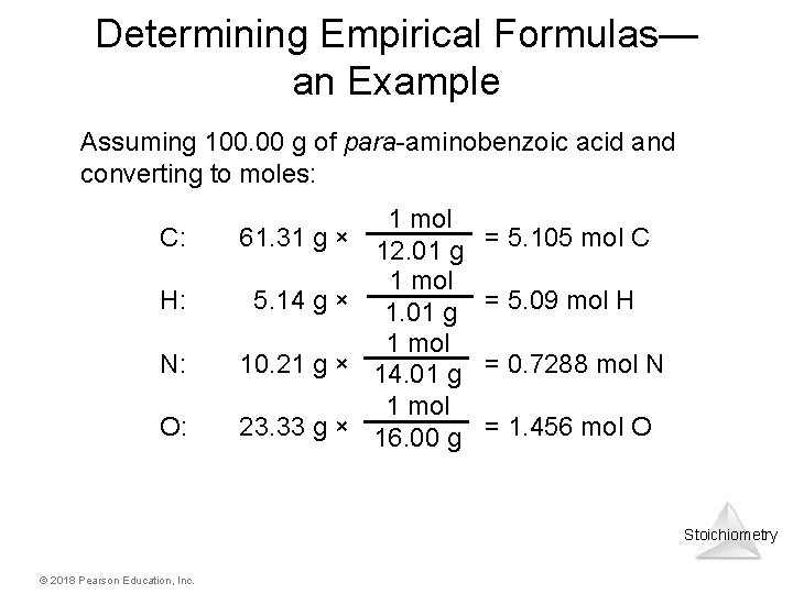Determining Empirical Formulas— an Example Assuming 100. 00 g of para-aminobenzoic acid and converting Determining Empirical Formulas— an Example Assuming 100. 00 g of para-aminobenzoic acid and converting