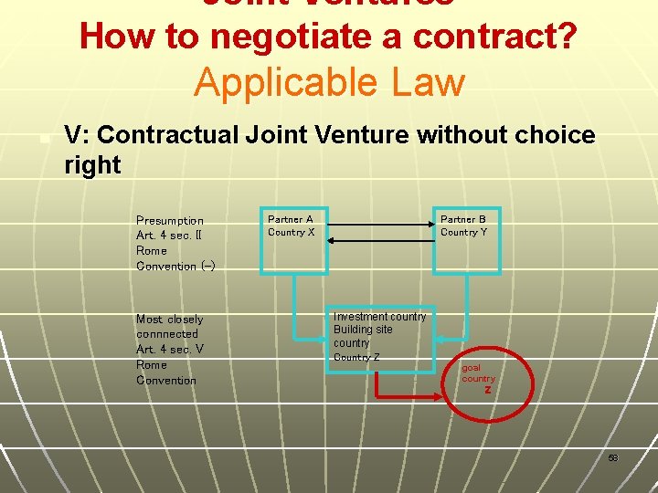 Joint Ventures How to negotiate a contract? Applicable Law n V: Contractual Joint Venture