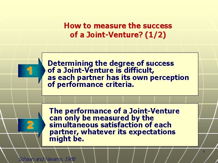 How to measure the success of a Joint-Venture? (1/2) 1 Determining the degree of
