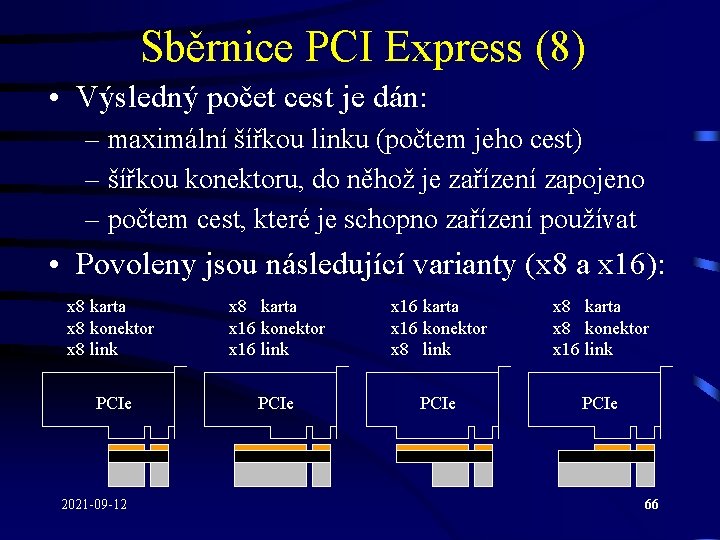 Sběrnice PCI Express (8) • Výsledný počet cest je dán: – maximální šířkou linku