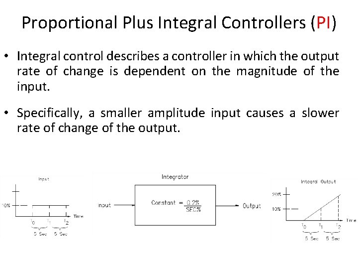 Proportional Plus Integral Controllers (PI) • Integral control describes a controller in which the