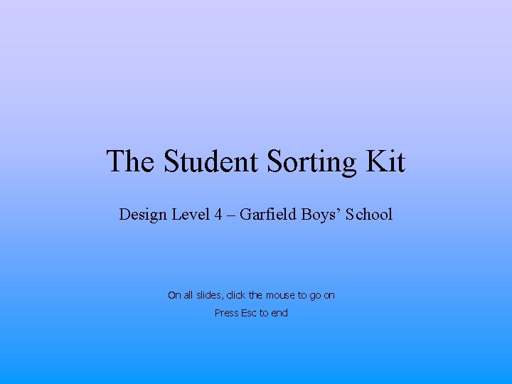The Student Sorting Kit Design Level 4 – Garfield Boys’ School On all slides,