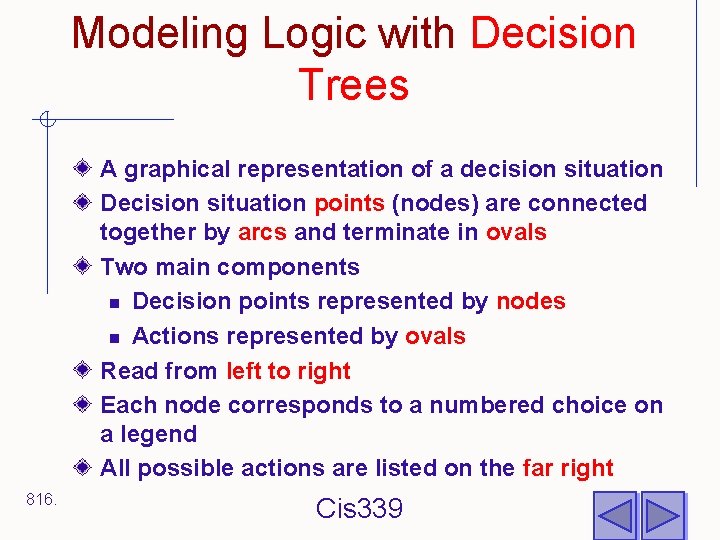 Modeling Logic with Decision Trees A graphical representation of a decision situation Decision situation