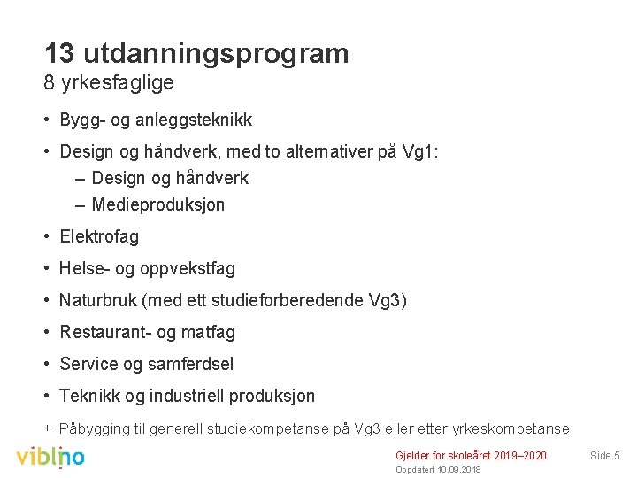 13 utdanningsprogram 8 yrkesfaglige • Bygg- og anleggsteknikk • Design og håndverk, med to