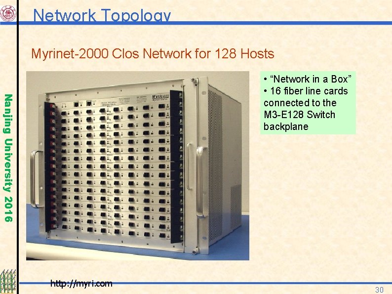 Network Topology Myrinet-2000 Clos Network for 128 Hosts Nanjing University 2016 • “Network in