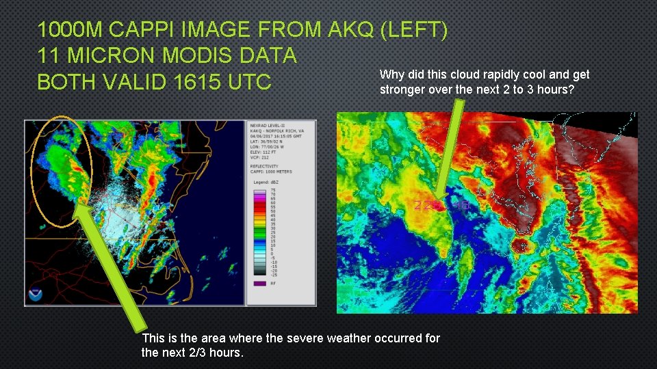 1000 M CAPPI IMAGE FROM AKQ (LEFT) 11 MICRON MODIS DATA Why did this