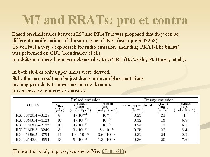 M 7 and RRATs: pro et contra Based on similarities between M 7 and