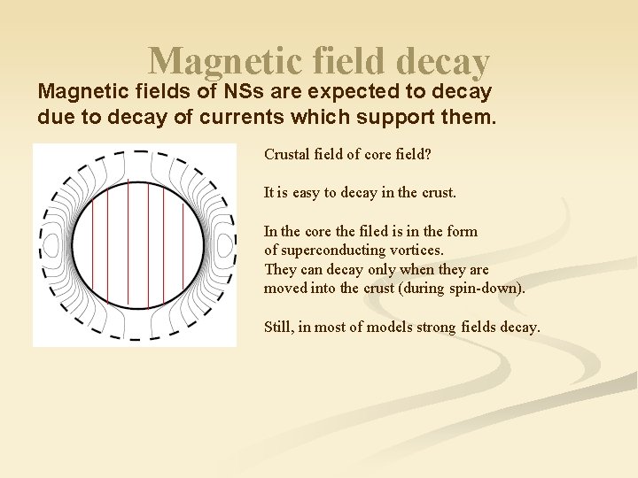 Magnetic field decay Magnetic fields of NSs are expected to decay due to decay