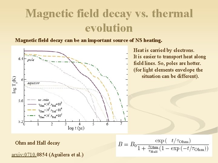 Magnetic field decay vs. thermal evolution Magnetic field decay can be an important source