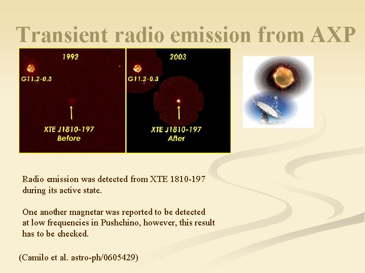 Transient radio emission from AXP Radio emission was detected from XTE 1810 -197 during