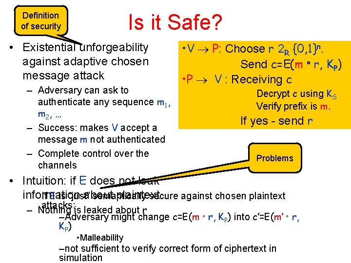 Is it Safe? Definition of security • Existential unforgeability against adaptive chosen message attack