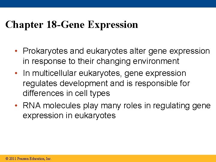 Chapter 18 -Gene Expression • Prokaryotes and eukaryotes alter gene expression in response to