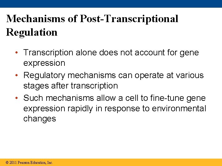 Mechanisms of Post-Transcriptional Regulation • Transcription alone does not account for gene expression •