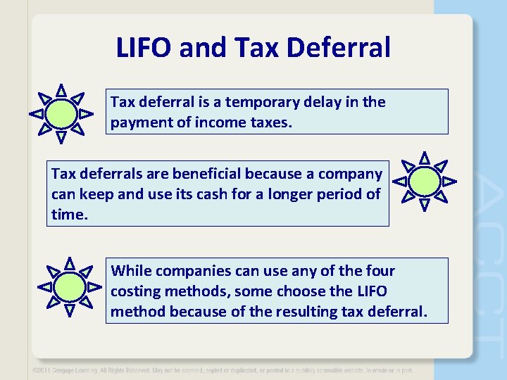 LIFO and Tax Deferral Tax deferral is a temporary delay in the payment of