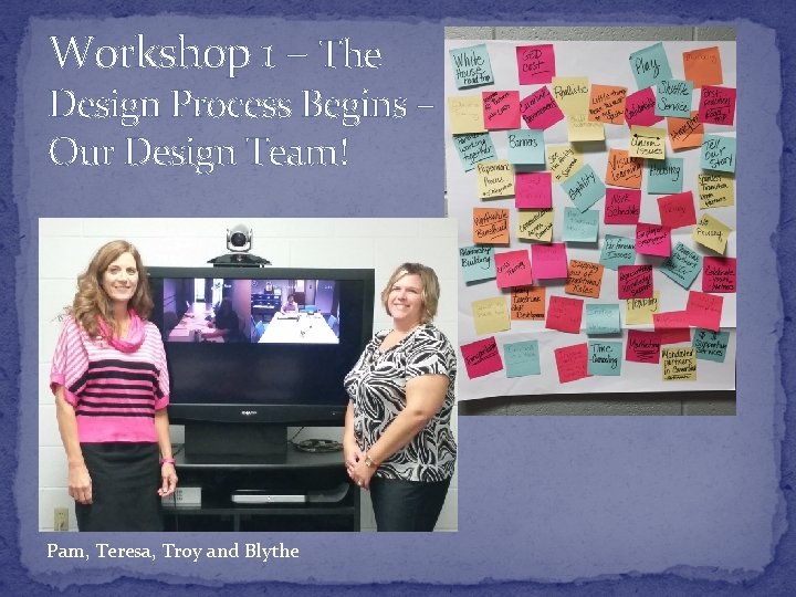 Workshop 1 – The Design Process Begins – Our Design Team! Pam, Teresa, Troy