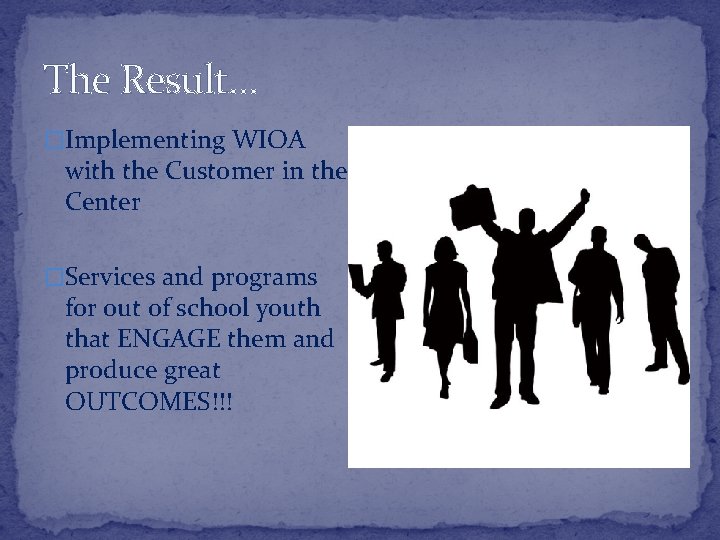 The Result… �Implementing WIOA with the Customer in the Center �Services and programs for