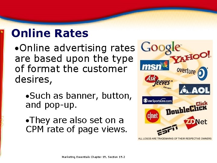Online Rates Online advertising rates are based upon the type of format the customer