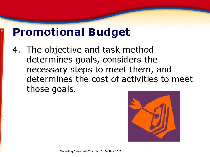 Promotional Budget 4. The objective and task method determines goals, considers the necessary steps