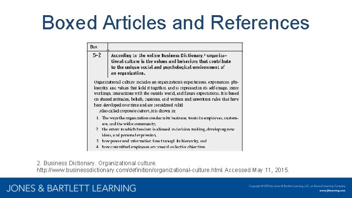 Boxed Articles and References 2. Business Dictionary. Organizational culture. http: //www. businessdictionary. com/definition/organizational-culture. html.