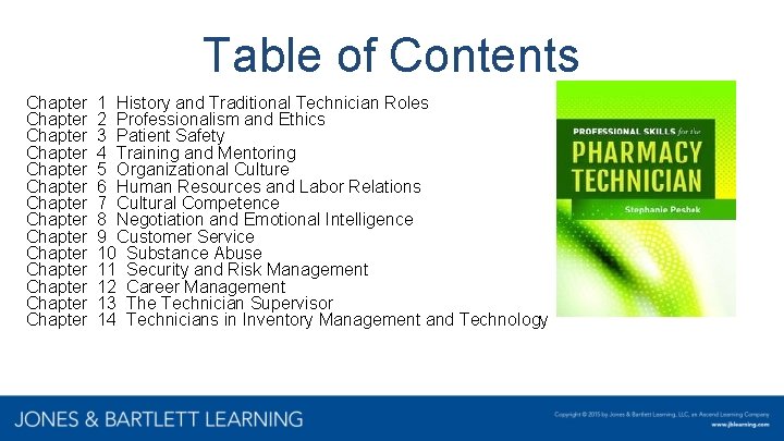 Table of Contents Chapter Chapter Chapter Chapter 1 History and Traditional Technician Roles 2