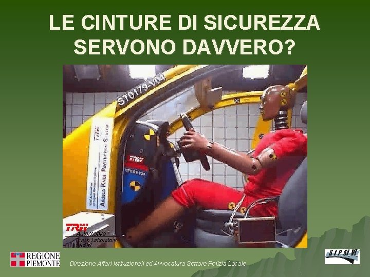 LE CINTURE DI SICUREZZA SERVONO DAVVERO? Direzione Affari Istituzionali ed Avvocatura Settore Polizia Locale