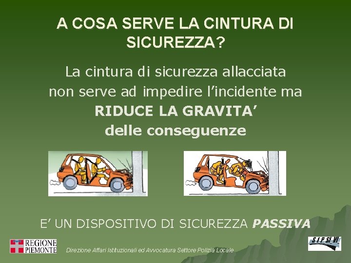 A COSA SERVE LA CINTURA DI SICUREZZA? La cintura di sicurezza allacciata non serve