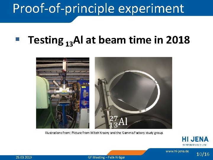 Proof-of-principle experiment § Testing 13 Al at beam time in 2018 Illustrations from: Picture