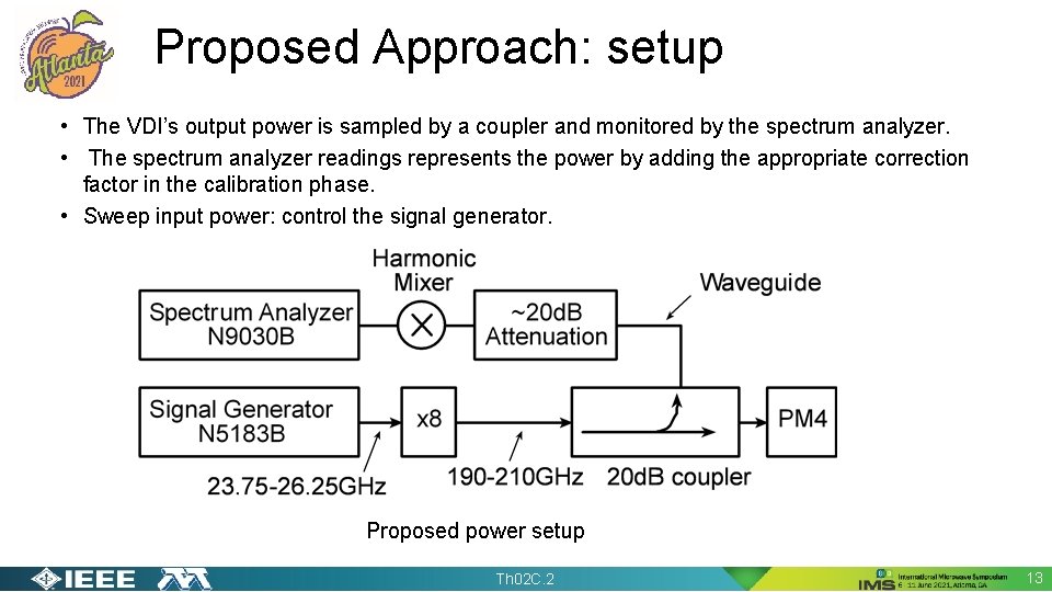 Proposed Approach: setup • The VDI’s output power is sampled by a coupler and