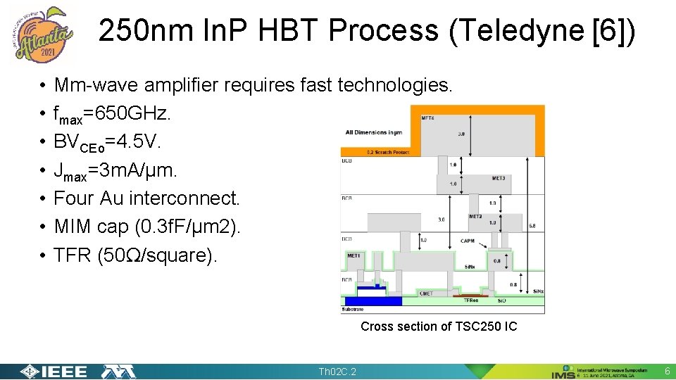 250 nm In. P HBT Process (Teledyne [6]) • • Mm-wave amplifier requires fast