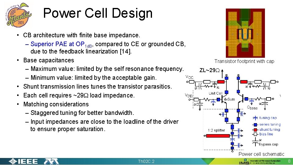 Power Cell Design • CB architecture with finite base impedance. – Superior PAE at