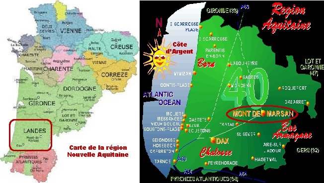 Côte d’Argent Carte de la région Nouvelle Aquitaine 