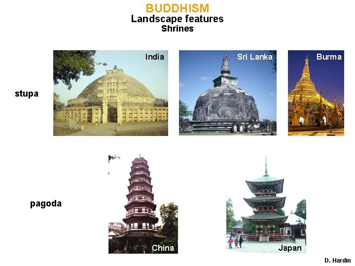 BUDDHISM Landscape features Shrines India Sri Lanka Burma stupa pagoda China Japan D. Hardin BUDDHISM Landscape features Shrines India Sri Lanka Burma stupa pagoda China Japan D. Hardin