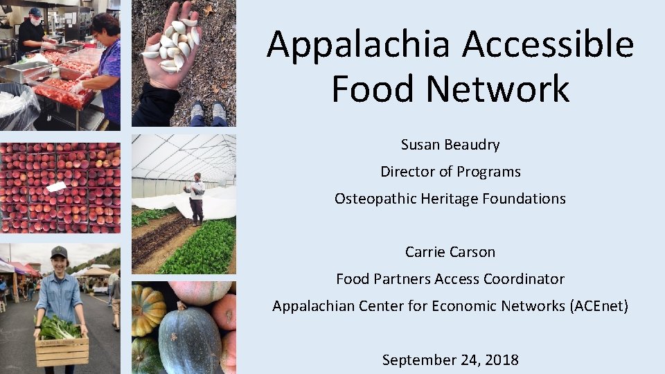 Appalachia Accessible Food Network Susan Beaudry Director of Programs Osteopathic Heritage Foundations Carrie Carson