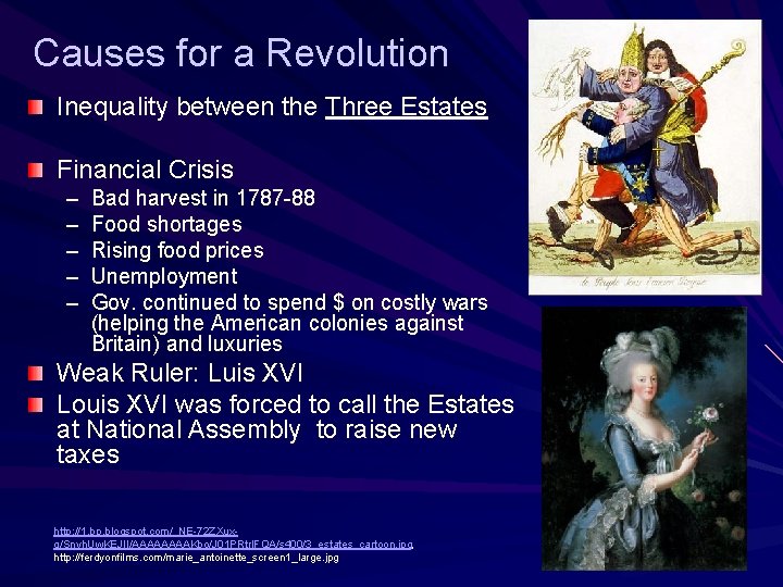 Causes for a Revolution Inequality between the Three Estates Financial Crisis – – –