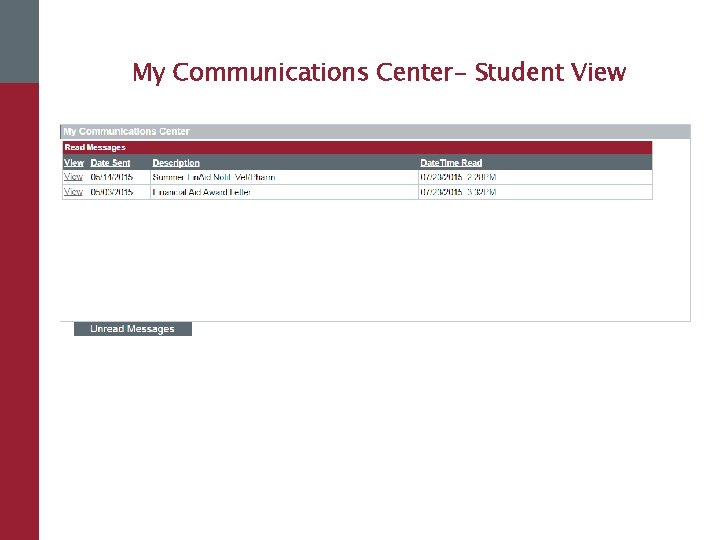 My Communications Center- Student View 