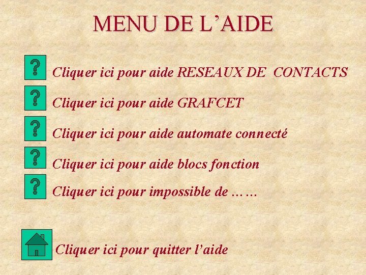 MENU DE L’AIDE Cliquer ici pour aide RESEAUX DE CONTACTS Cliquer ici pour aide