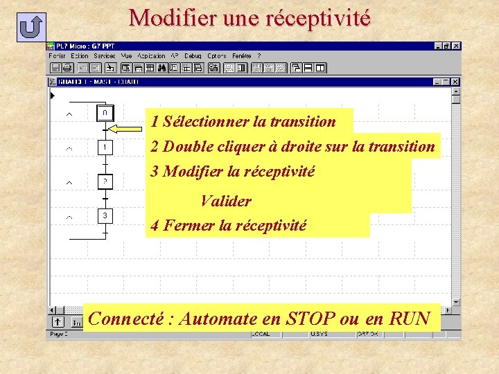 Modifier une réceptivité 1 Sélectionner la transition 2 Double cliquer à droite sur la