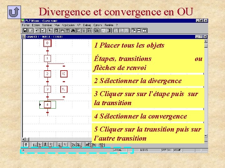 Divergence et convergence en OU 1 Placer tous les objets Étapes, transitions flèches de