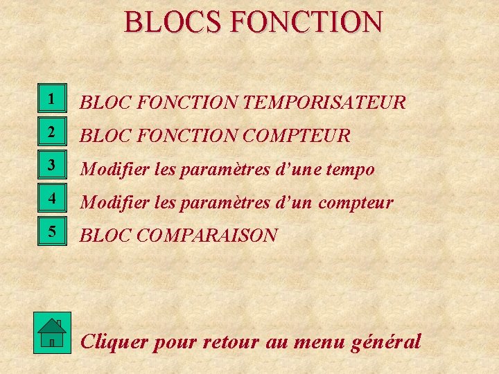 BLOCS FONCTION 1 BLOC FONCTION TEMPORISATEUR 2 BLOC FONCTION COMPTEUR 3 Modifier les paramètres