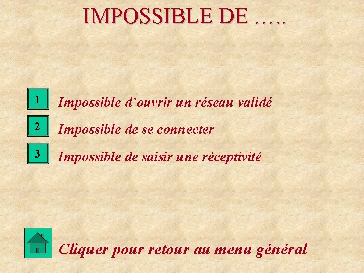 IMPOSSIBLE DE …. . 1 Impossible d’ouvrir un réseau validé 2 Impossible de se