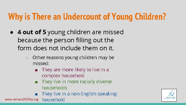 Why is There an Undercount of Young Children? ● 4 out of 5 young
