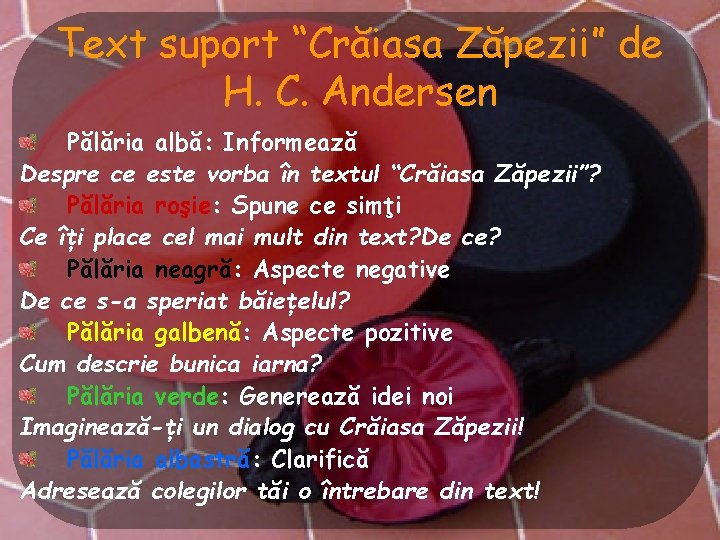 Text suport “Crăiasa Zăpezii” de H. C. Andersen Pălăria albă: Informează Despre ce este