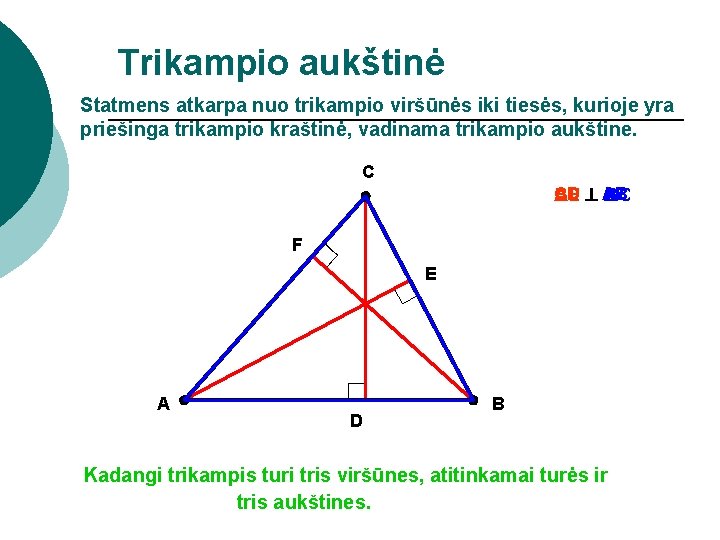 Trikampio aukštinė Statmens atkarpa nuo trikampio viršūnės iki tiesės, kurioje yra priešinga trikampio kraštinė,