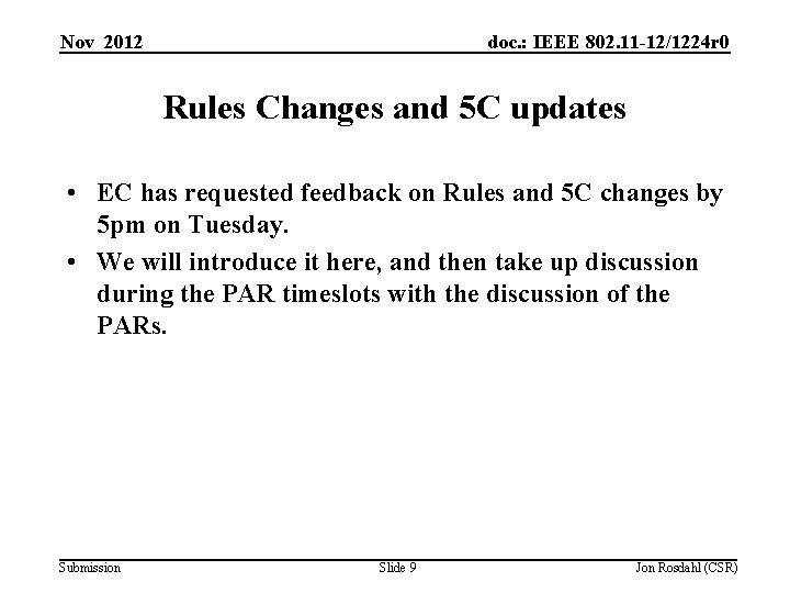 Nov 2012 doc. : IEEE 802. 11 -12/1224 r 0 Rules Changes and 5
