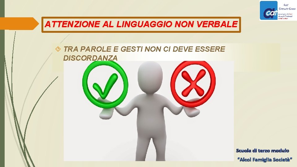 ATTENZIONE AL LINGUAGGIO NON VERBALE TRA PAROLE E GESTI NON CI DEVE ESSERE DISCORDANZA